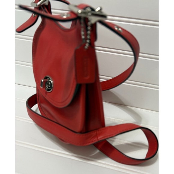 Coach Red Leather Mini Saddle Legacy Crossbody Turnlock Shoulder Bag Purse - Picture 4 of 8